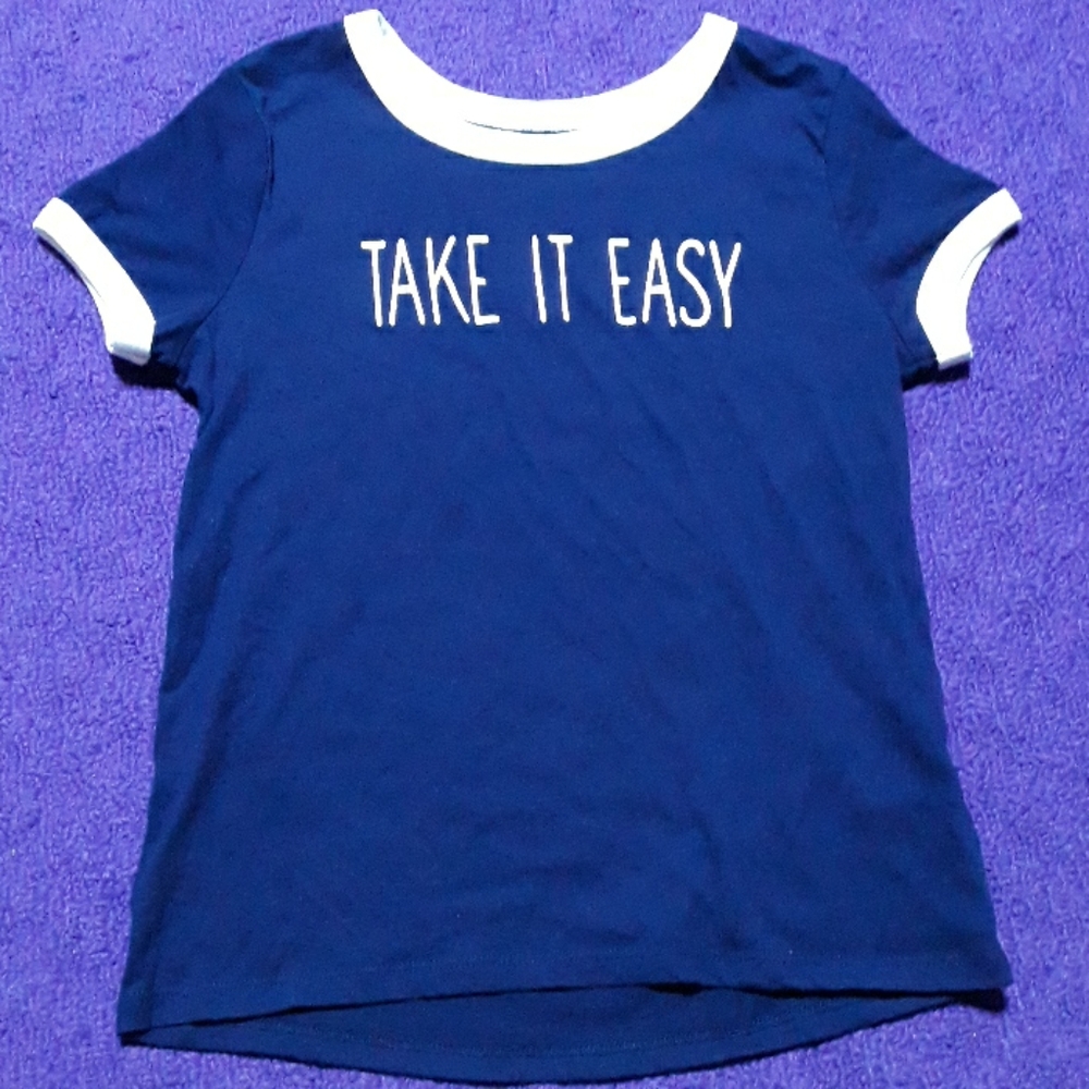 Justice Top TAKE IT EASY Navy Blue and white